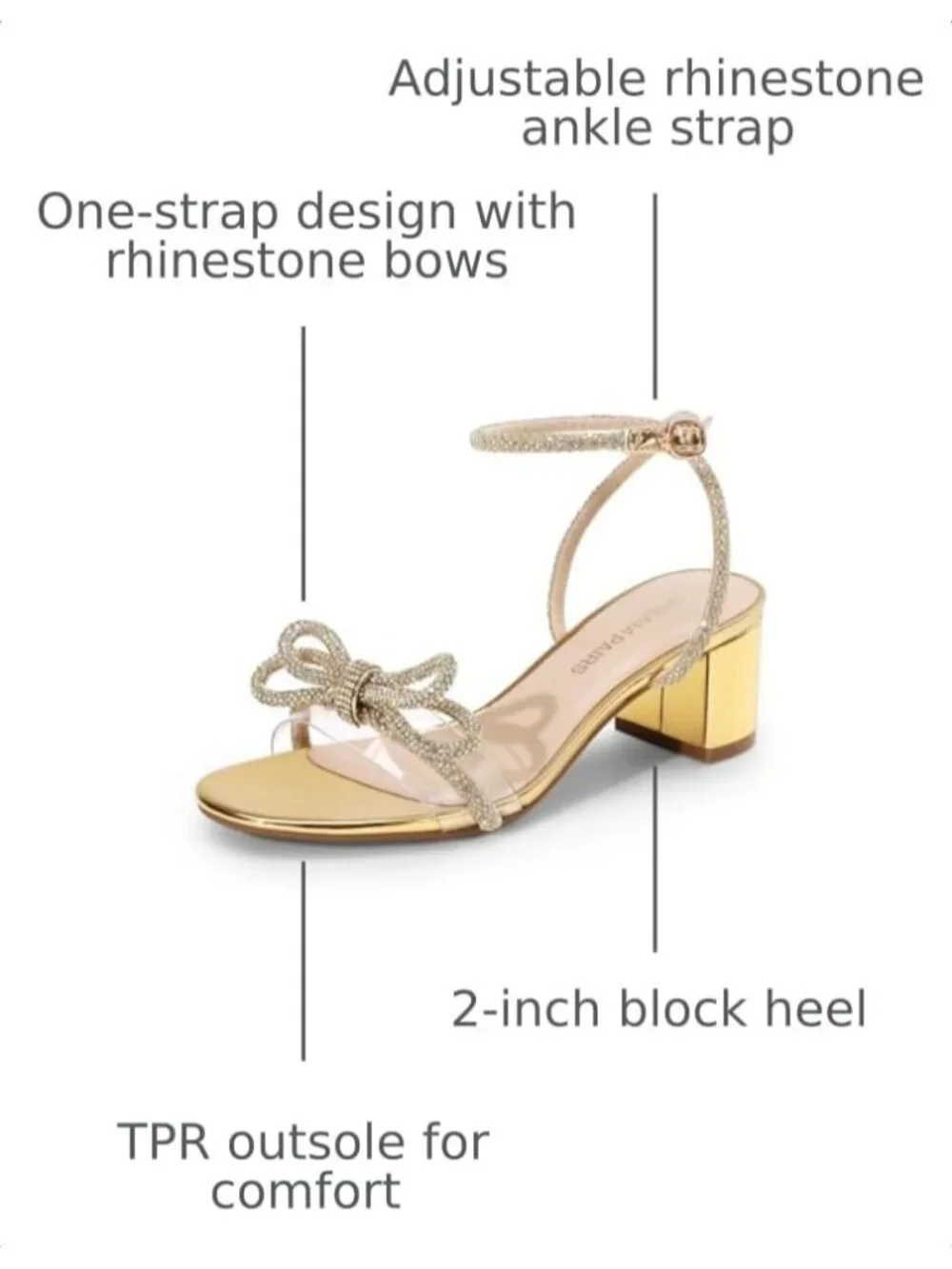 Dream Pairs Women's Gold Open Toe Rhinestone Double Bow Chunky Sandals